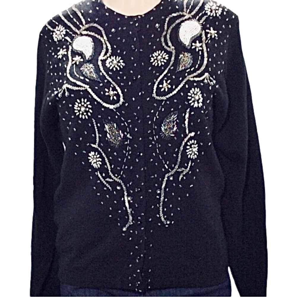 Vintage Lambswool/Angora (rabbit hair) embellished cardigan sweater